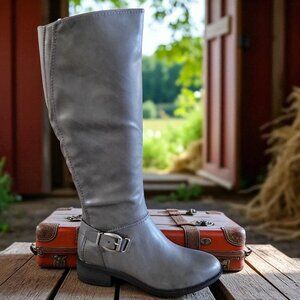 Baretraps Women's Sasson Faux Leather Dark Grey Tall Riding Boots SZ 6.5 M